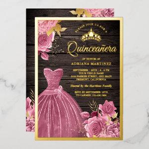 Dusty Pink Floral Gown Barn Wood Quinceanera Gold Foil