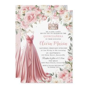 Dusty Pink Ivory Floral Dress Gown Quinceañera