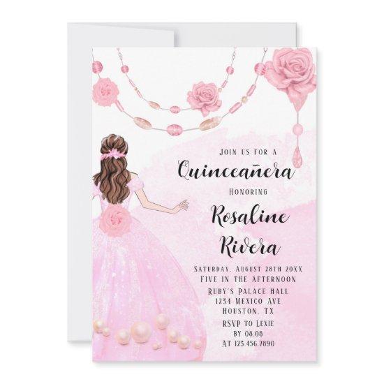 Dusty Pink Pearls Flora Girl Quinceanera Birthday