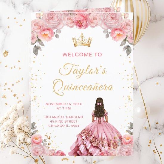 Dusty Pink Princess Floral Quinceañera Program