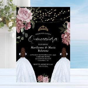 Dusty Pink Princess Floral Twins Quinceañera