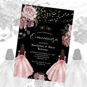 Dusty Pink Princess Floral Twins Quinceañera