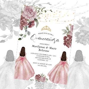 Dusty Pink Princess Floral Twins Quinceañera