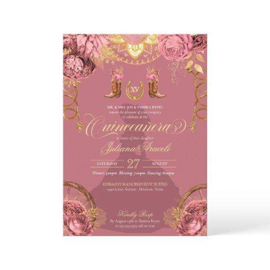 Dusty Pink Rose Elegant Western Charro Quinceanera