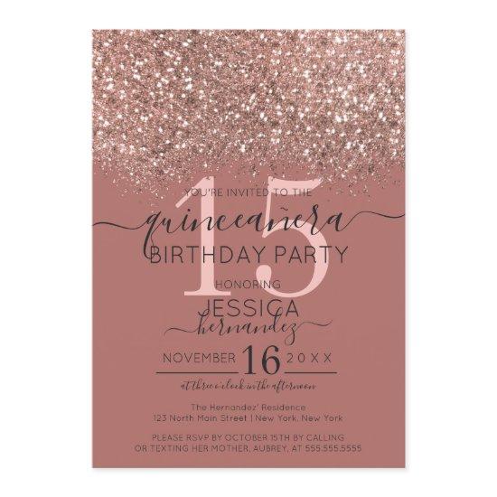 Dusty Pink Rose Gold Glitter Confetti Quinceañera