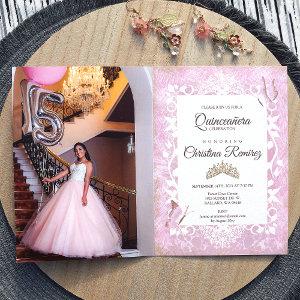 Dusty Pink Vintage Butterfly Quinceanera Invite