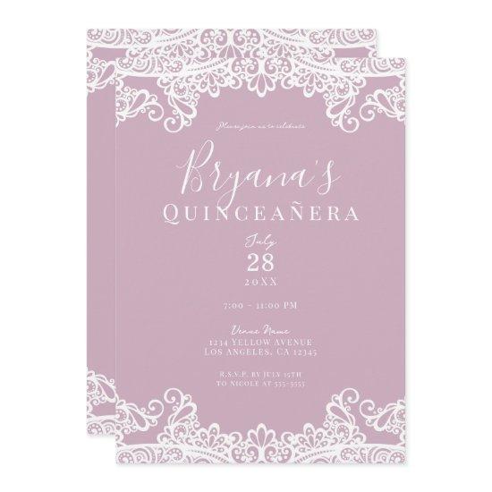 Dusty Pink White Lace Elegant Quinceañera Party