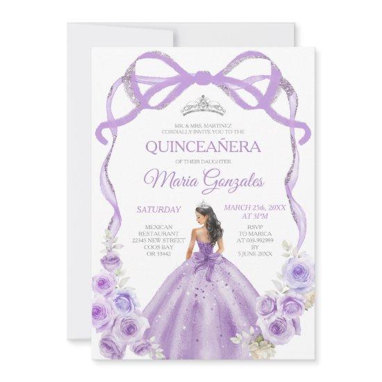 Dusty Purple Bow Princess Silver Crown Quinceañera