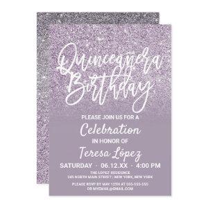 Dusty Purple Gray Faux Glitter Ombre Quinceañera