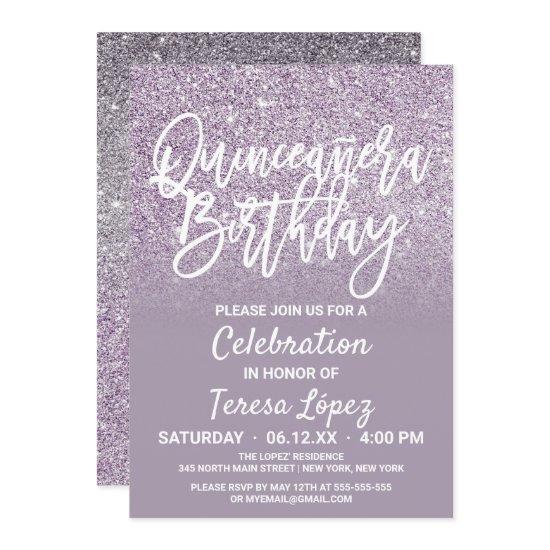 Dusty Purple Gray Faux Glitter Ombre Quinceañera