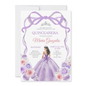 Dusty Purple Pink Bow Princess Silver Quinceañera
