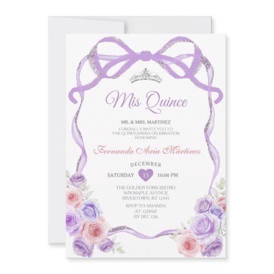 Dusty Purple Pink Floral Bow Silver Mis Quince