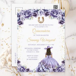 Dusty Purple Princess Floral Charro Quinceañera Postcard
