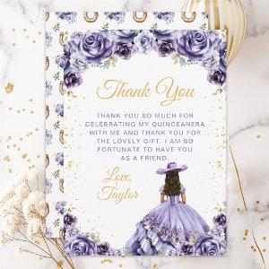 Dusty Purple Princess Floral Charro Quinceañera Thank You Card