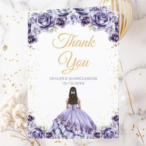 Dusty Purple Princess Floral Quinceañera Thank You Card