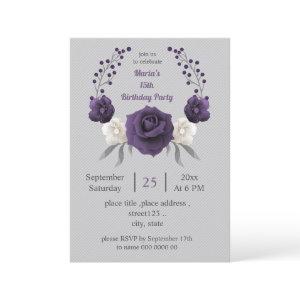 dusty purple & white floral wreath gray birthday