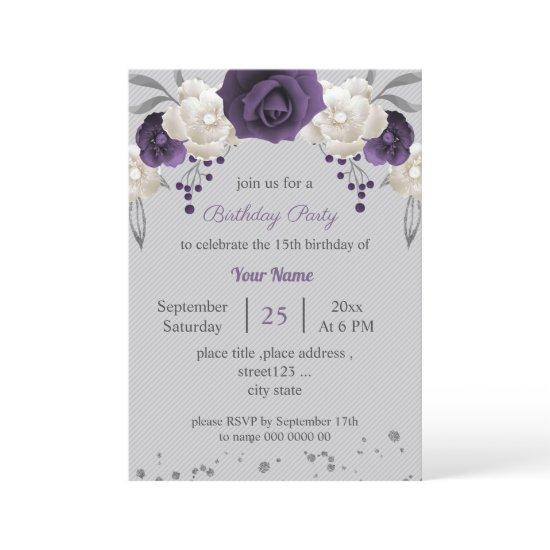 dusty purple & white flowers gray birthday