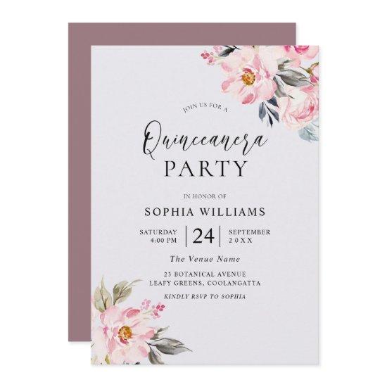 Dusty Rose Floral Blush Pink Quinceanera Party