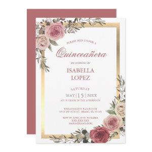 Dusty Rose Floral Rose Gold  Quinceañera