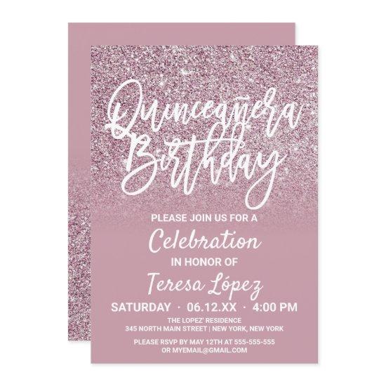 Dusty Rose Gold Pink Glitter Ombre Quinceañera