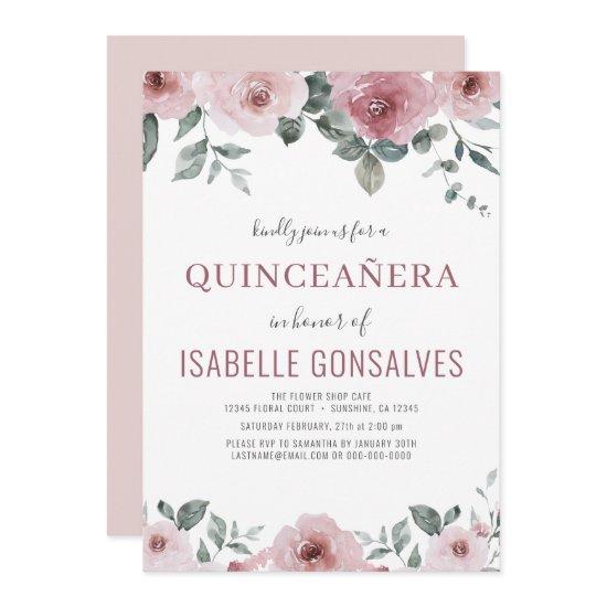 Dusty Rose Pink Floral QUINCEAÑERA Celebration