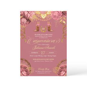 Dusty Rose Pink Gold Elegant Charro Quinceanera In