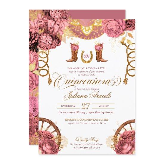 Dusty Rose Pink Gold Elegant Charro Quinceanera