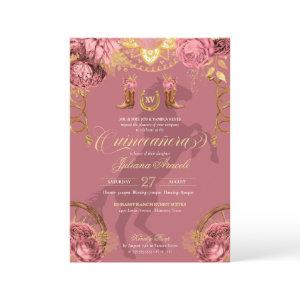 Dusty Rose Pink Gold Elegant Charro Quinceanera