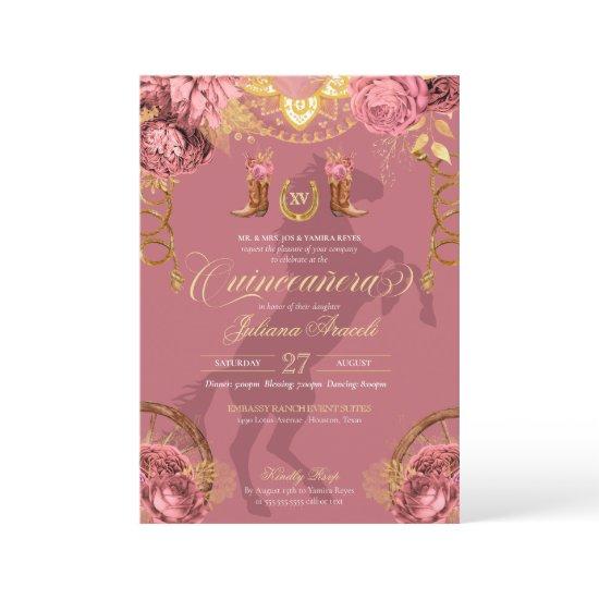 Dusty Rose Pink Gold Elegant Charro Quinceanera