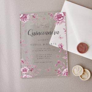 Dusty Rose Vintage Floral Quinceanera Party 15th Acrylic