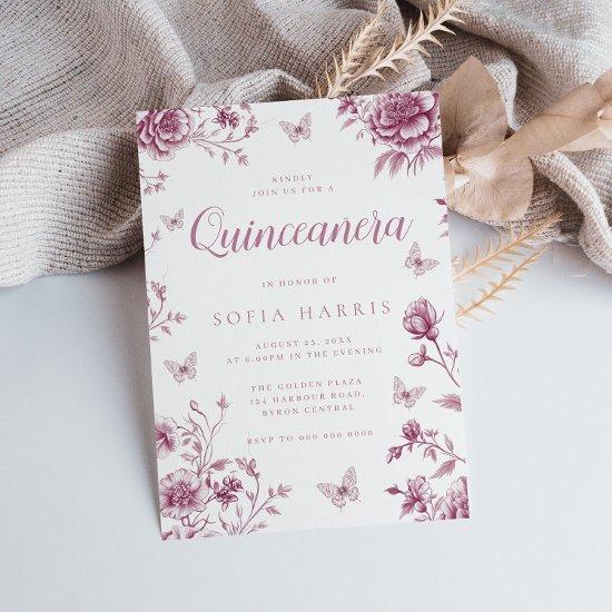 Dusty Rose Vintage Floral Quinceanera Party 15th