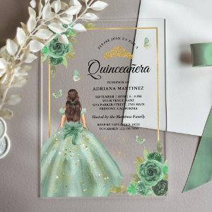 Dusty Sage Green Floral Butterfly Quinceanera Acrylic
