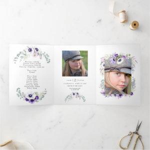 Dusty Violet Watercolor Floral Quinceañera Tri-Fold