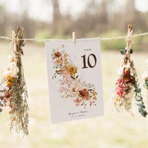 Earth Tone Wildflower Wedding Table Number Card