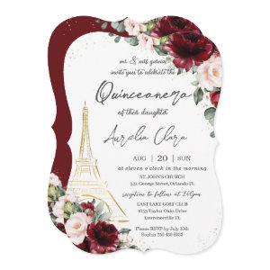 Eiffel Paris Quinceañera Burgundy Blush Floral