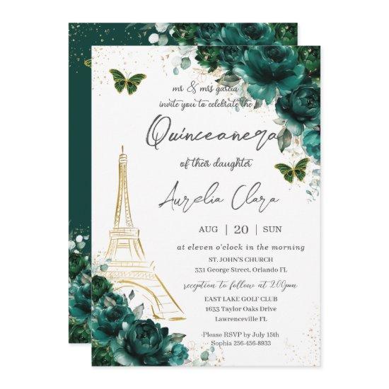 Eiffel Paris Quinceañera Emerald Green Floral