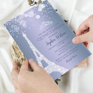 Eiffel Tower Blue Sparkle Glitter Quinceañera