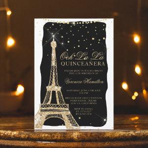 Eiffel tower chic gold glitter black quinceanera