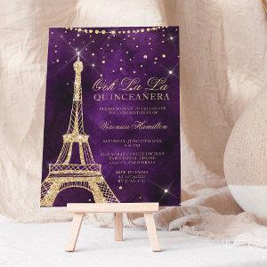 Eiffel tower chic gold glitter purple quinceanera
