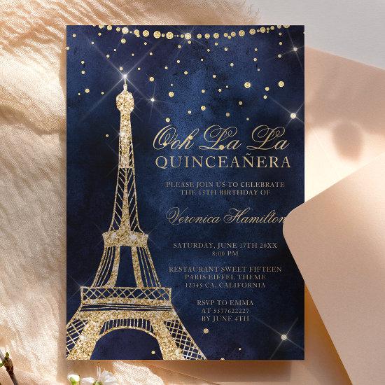 Eiffel tower chic gold glitter sparkle quinceanera
