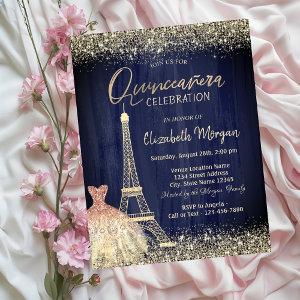 Eiffel Tower Confetti Dress Navy Blue Quinceanera