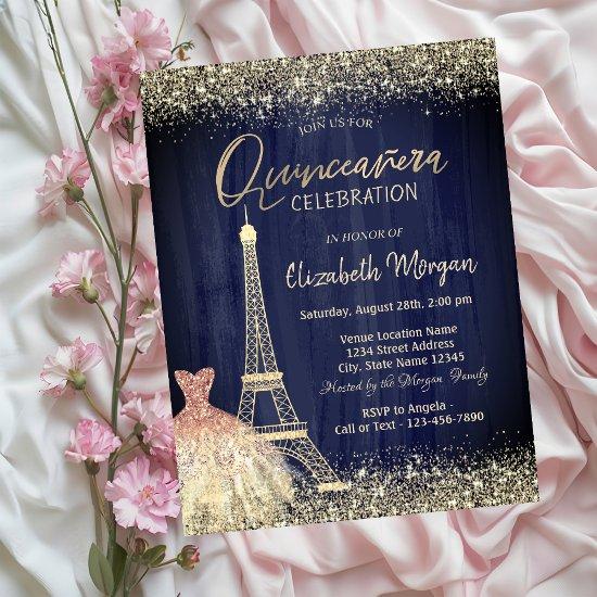 Eiffel Tower Confetti Dress Navy Blue Quinceanera