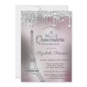 Eiffel Tower,Drips Rose Gold Metallic Quinceañera