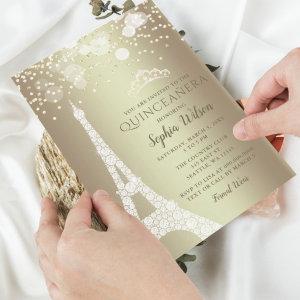 Eiffel Tower Gold Sparkle Glitter Quinceañera