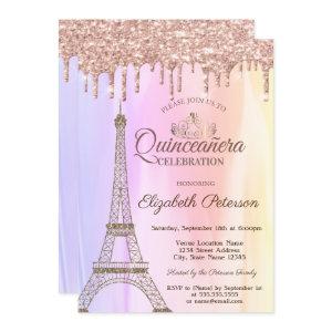 Eiffel Tower,Rose Gold Drips Ombre Quinceañera