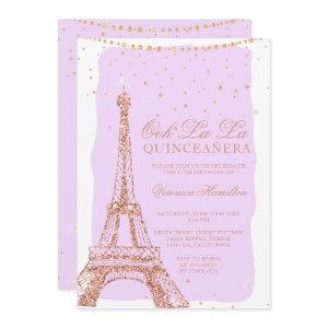 Eiffel tower rose gold glitter purple quinceanera