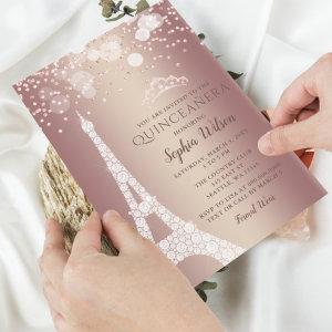 Eiffel Tower Rose Gold Sparkle Glitter Quinceañera