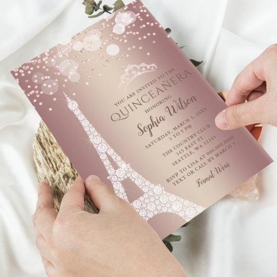 Eiffel Tower Rose Gold Sparkle Glitter Quinceañera