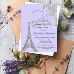 Eiffel Tower,Silver Drips Lavander Quinceañera