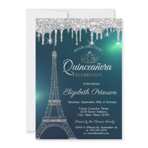 Eiffel Tower,Tiara,Drips Green Quinceañera